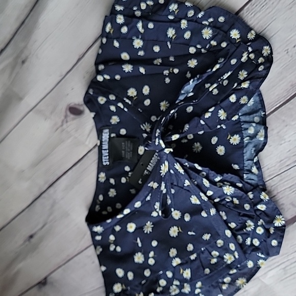 Steve Madden Navy Floral Tie-Front Shrug Detachable Collar Bohemian - Picture 5 of 5